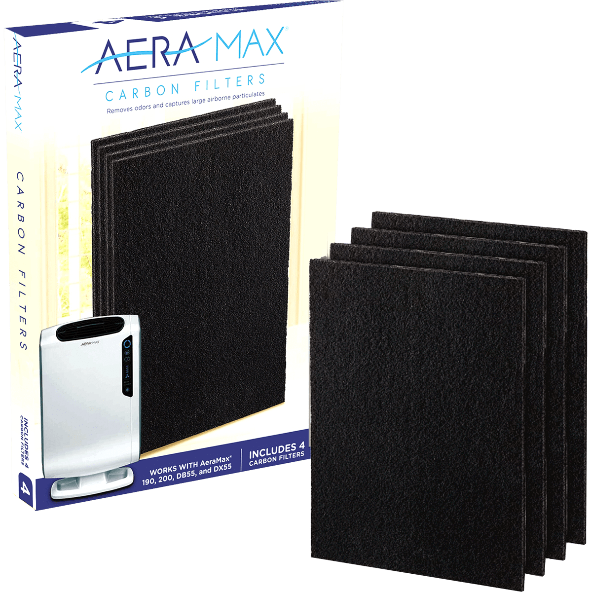 AeraMax Carbon Filters for 190/200/DX55 Air Purifier - 4-Pack with Box