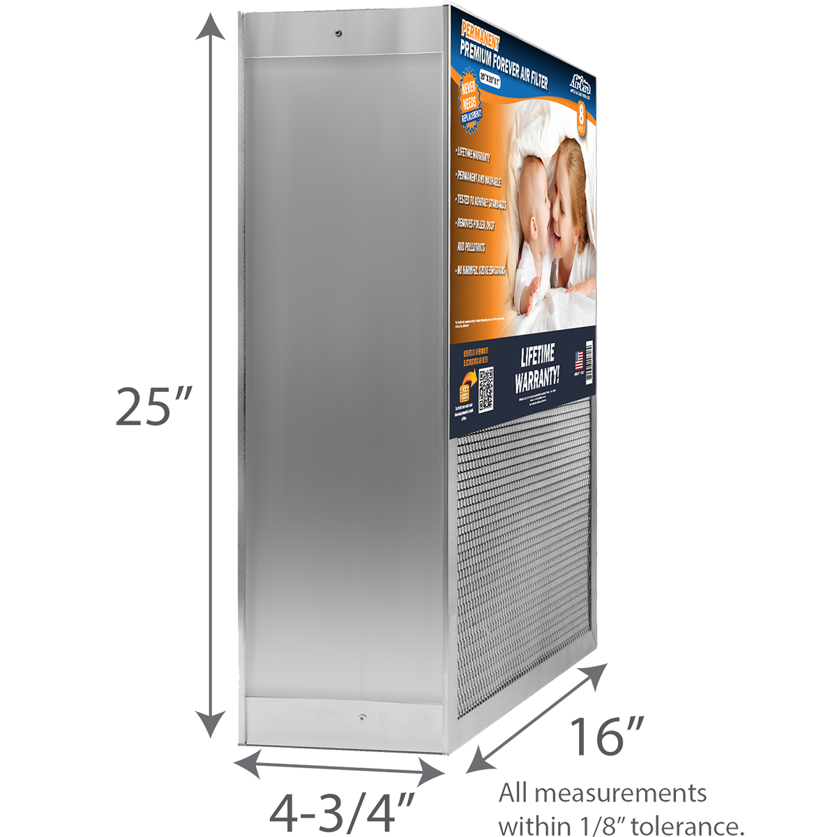 Air-Care 5-In. Deep Permanent Electrostatic Washable MERV 8 Air Filter 16 x 25