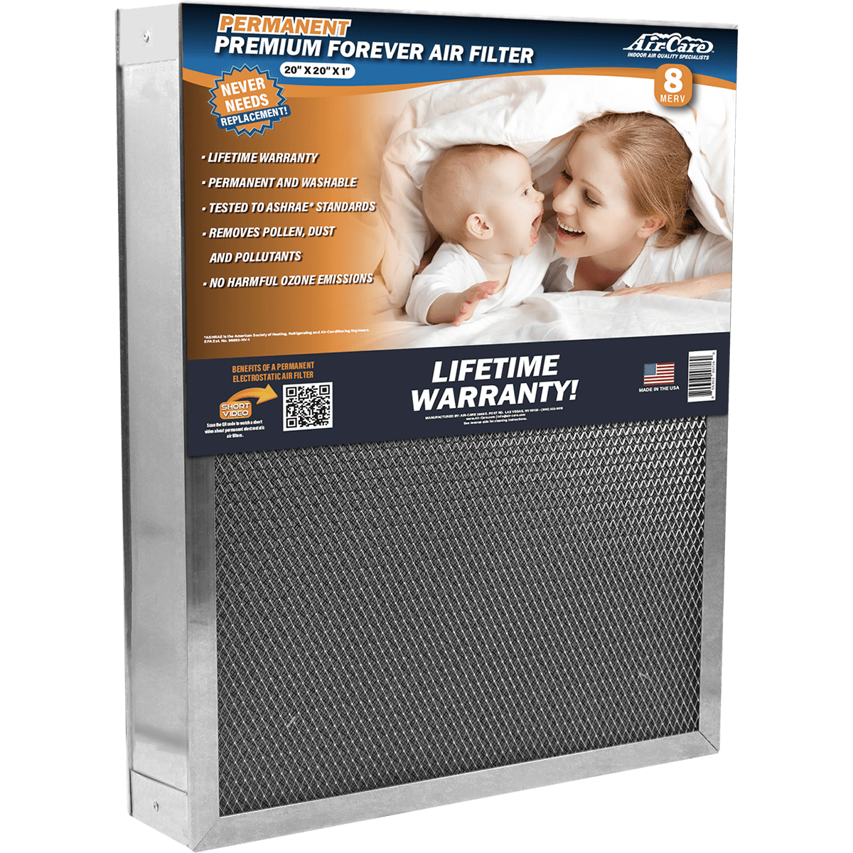 Air-Care 6-In. Deep Permanent Electrostatic Washable MERV 8 Air Filter