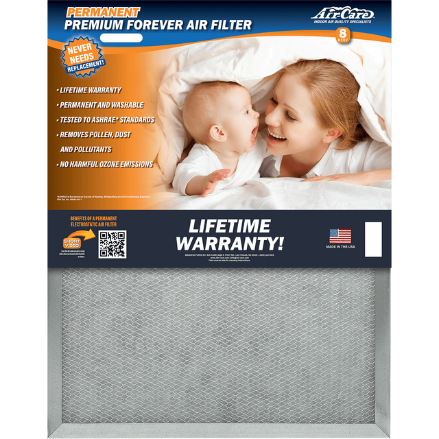 Air-Care 20-In. Wide Permanent Electrostatic Washable 1-In. Deep MERV 8 Air Filter - Main
