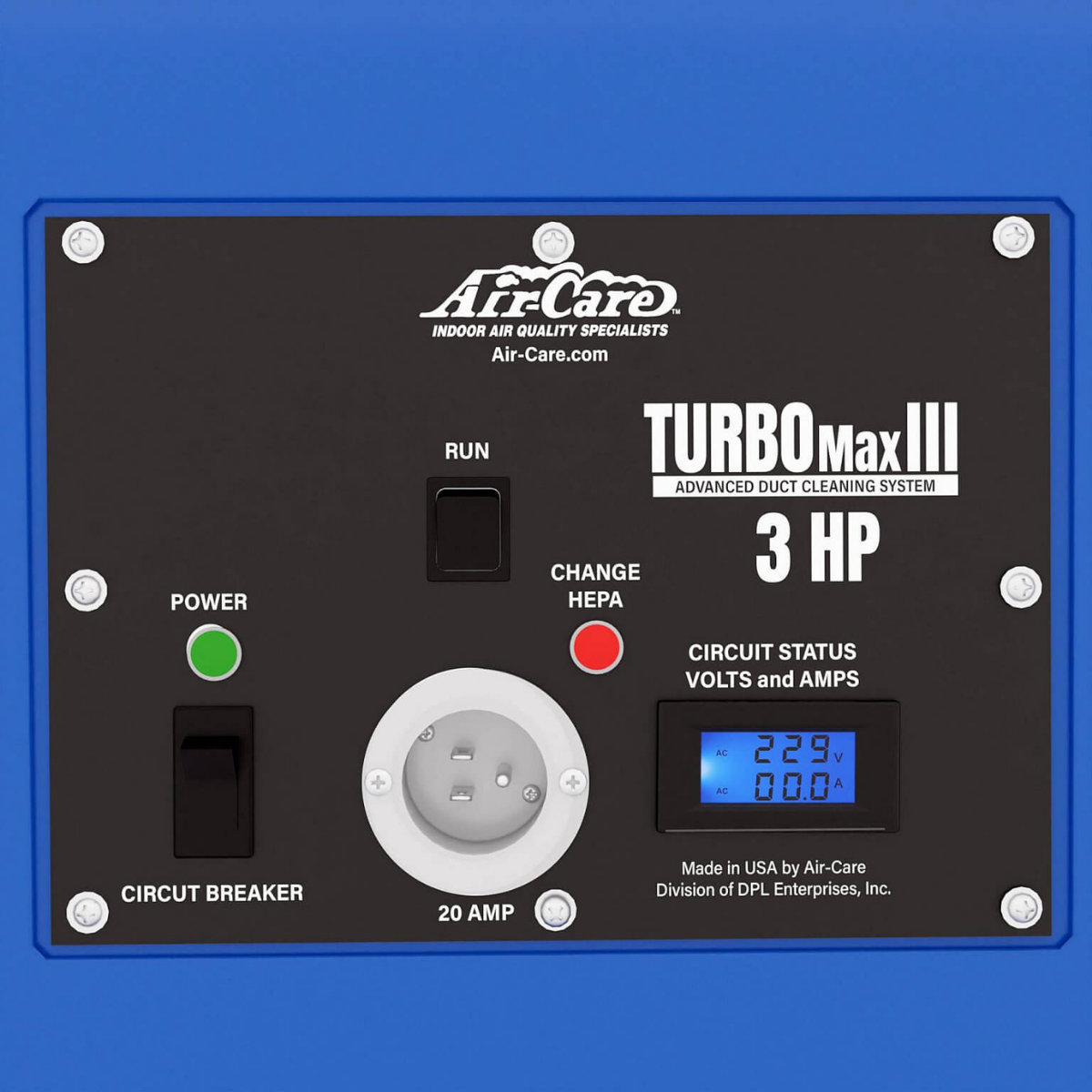 Air-Care TurboMax III 3 HP Negative Air Duct Cleaning Machine - Controls