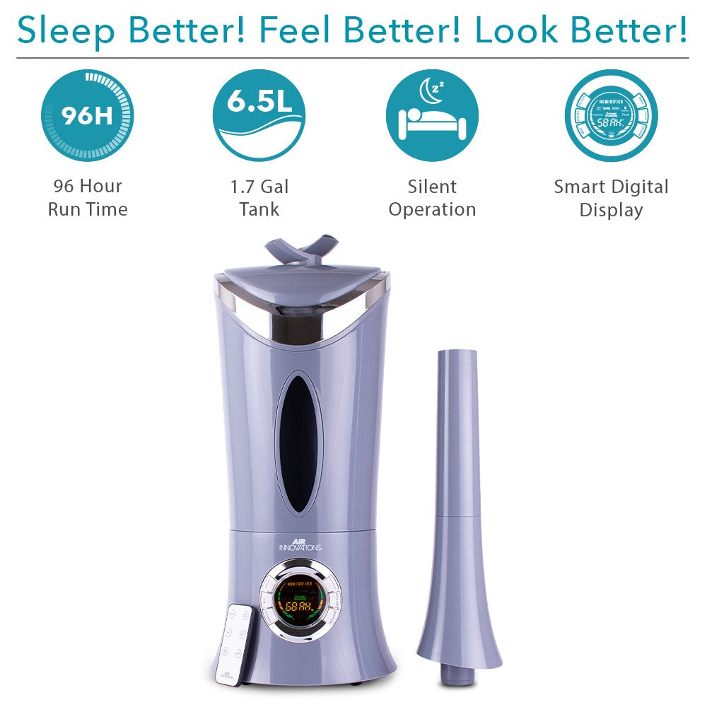 Air Innovations 1.7 Gal. Ultrasonic Cool Mist Humidifier w/ Remote - Functions include 96 hour run time, silent operation, digital display.