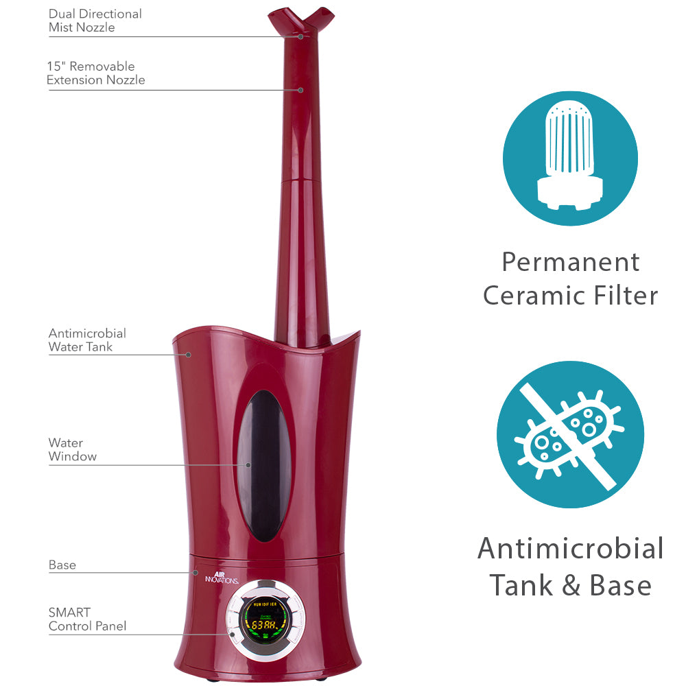 Air Innovations 1.7 Gal. Ultrasonic Cool Mist Humidifier - Features include permanent ceramic filter, antimicrobial tank, & water level window.