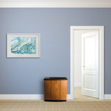 AIRCARE Alliance Console Style Analog Humidifier - Light Oak - on floor of hallway with blue walls