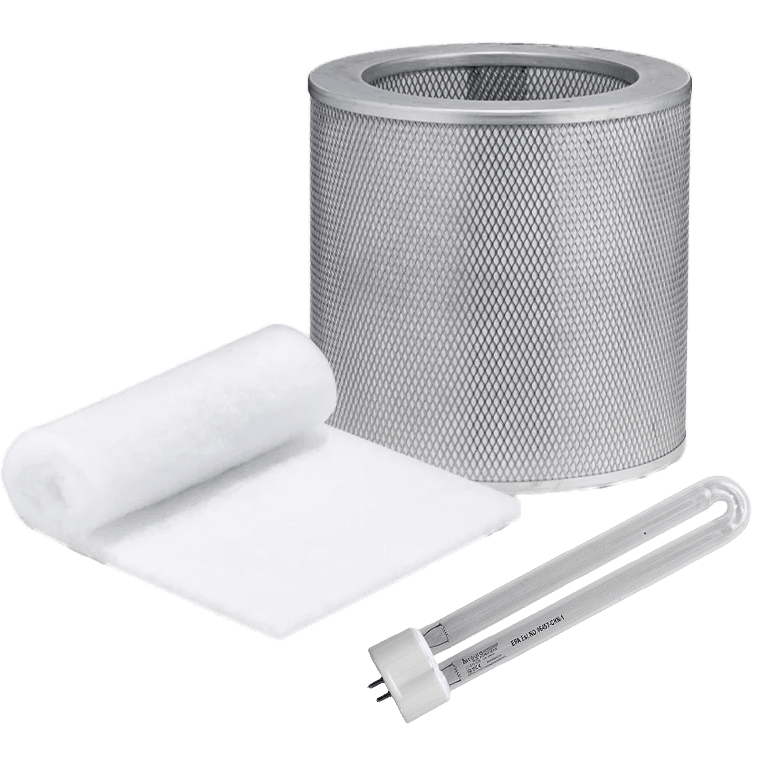 Airpura Prefilter Pk + Carbon Filter + UV Light Bundle for UV600/700/614/714 - Group Image with U-Type UV Bulb