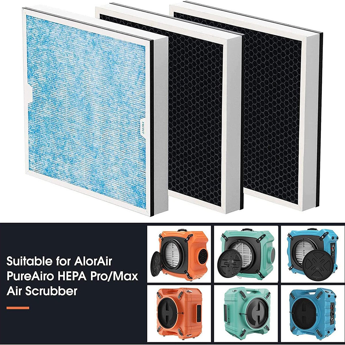 AlorAir 2-in-1 HEPA/Activated Carbon Filter Set for PureAiro HEPA Pro/Max Air Scrubber - 3 Pack - Compatibility