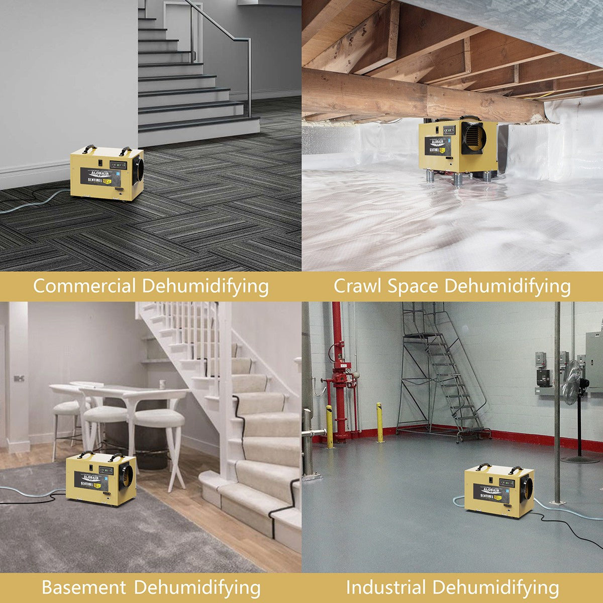 AlorAir Sentinel 55 Pint at AHAM Dehumidifier With Drain Hose for Crawl Spaces or Basements Up to 1,300 Sq. Ft., Gold - Use for crawl space, commerical, basement, industrial