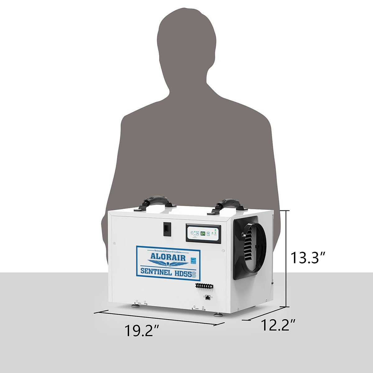 AlorAir Sentinel 55 Pint at AHAM Dehumidifier With Drain Hose for Crawl Spaces or Basements Up to 1,300 Sq. Ft., White - Dimensions