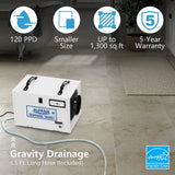 AlorAir Sentinel 55 Pint at AHAM Dehumidifier With Drain Hose for Crawl Spaces or Basements Up to 1,300 Sq. Ft., White - Specs