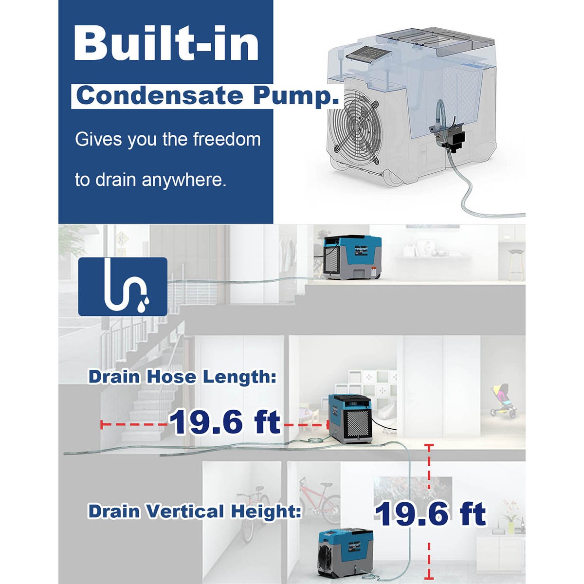Alorair Storm SLGR 850 Commercial Dehumidifier - blue - condensate pump