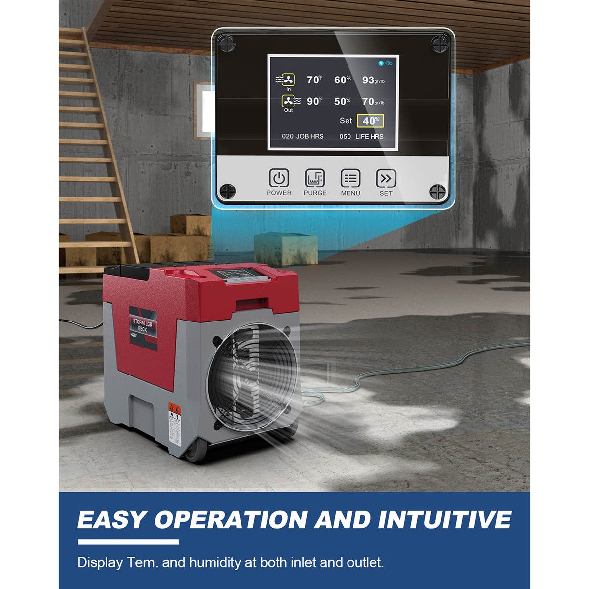 Alorair Storm SLGR 850X Commercial Dehumidifier - red - controls