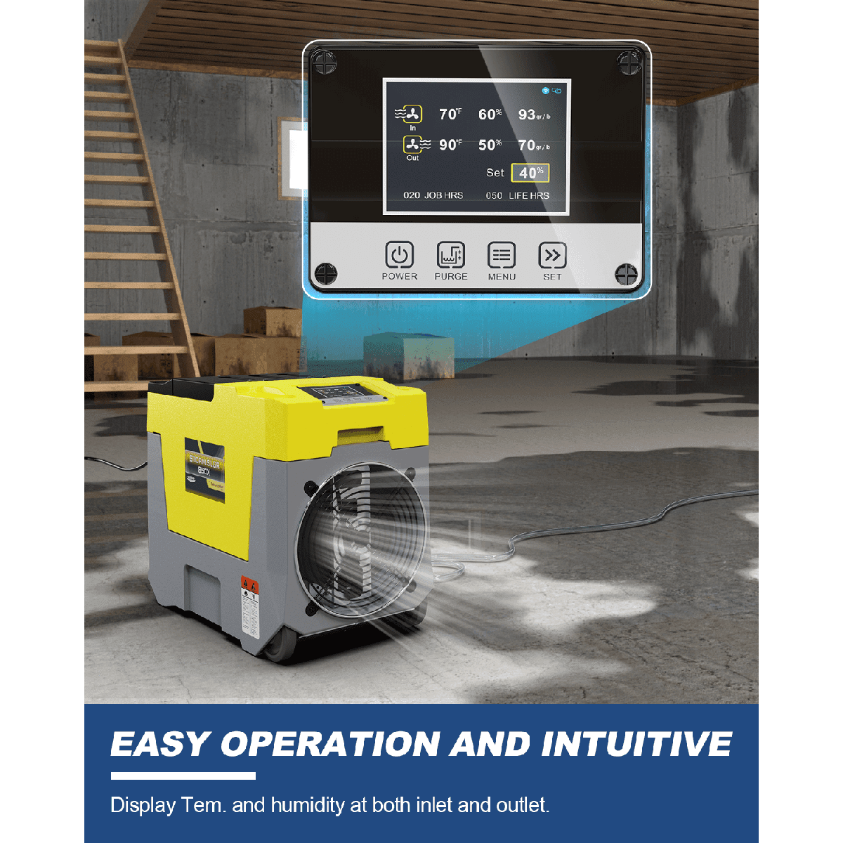 Alorair Storm SLGR 850X Commercial Dehumidifier - yellow - controls