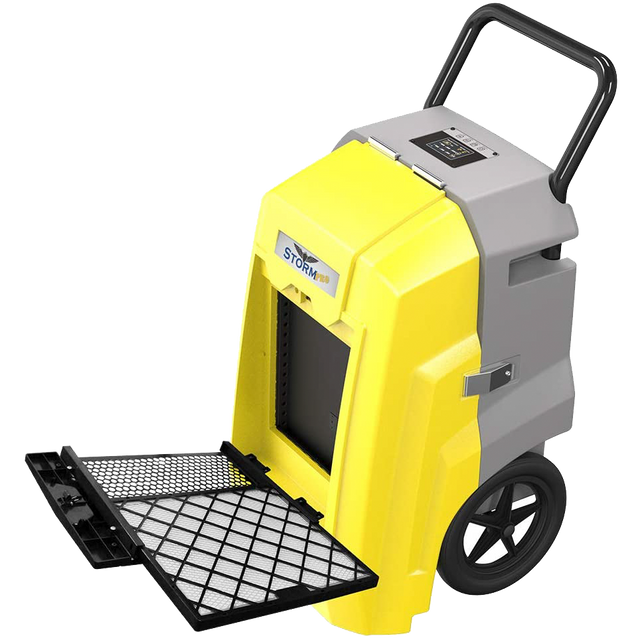 AlorAir Storm Ultra Commercial Dehumidifier - Yellow Filter door open