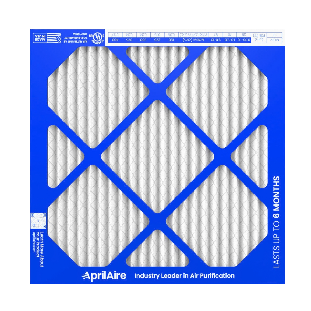 Aprilaire A12121 12x12x1 MERV 11 TriPure 1-Inch Filter - Front