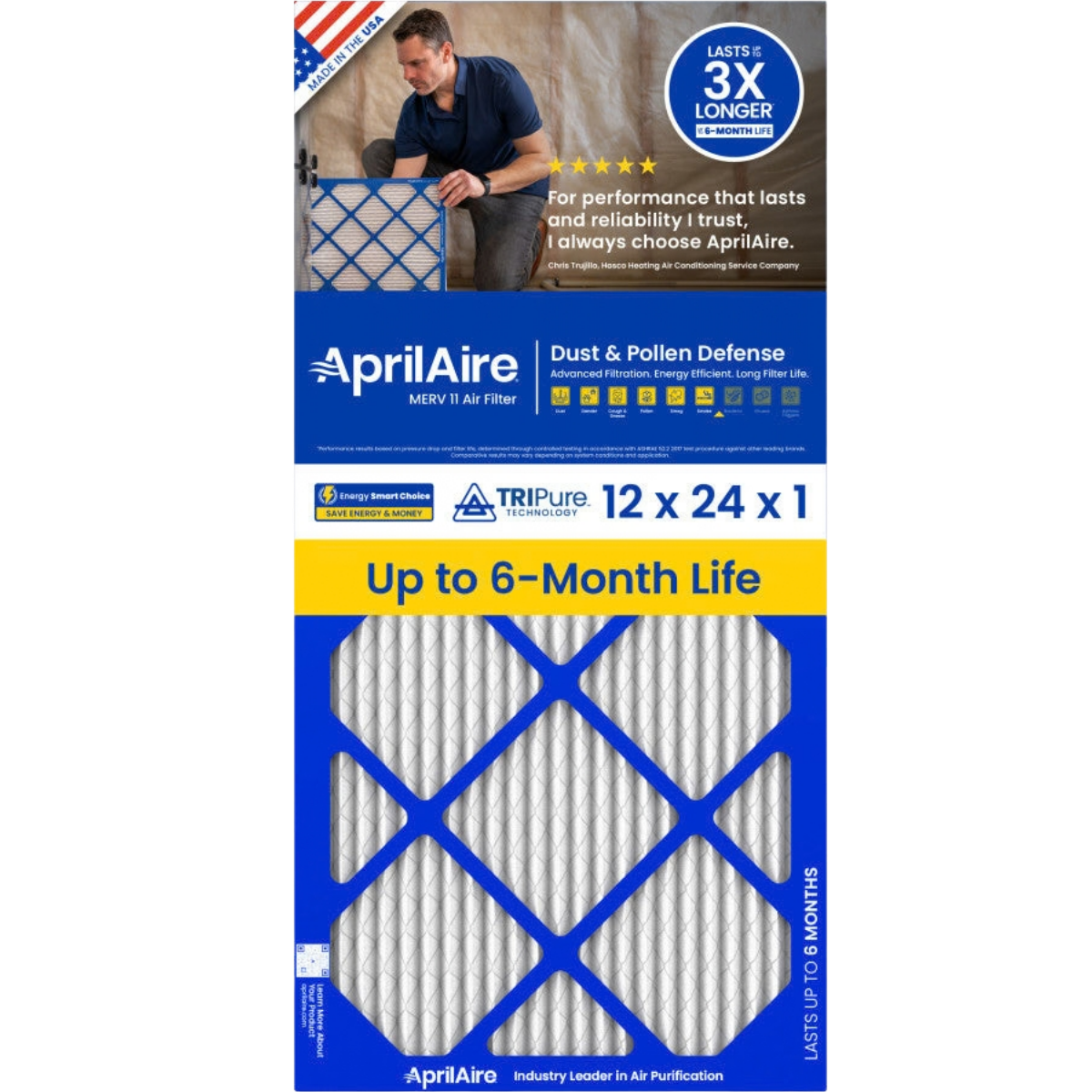 Aprilaire A12241 12x24x1 MERV 11 TriPure 1-Inch Filter 