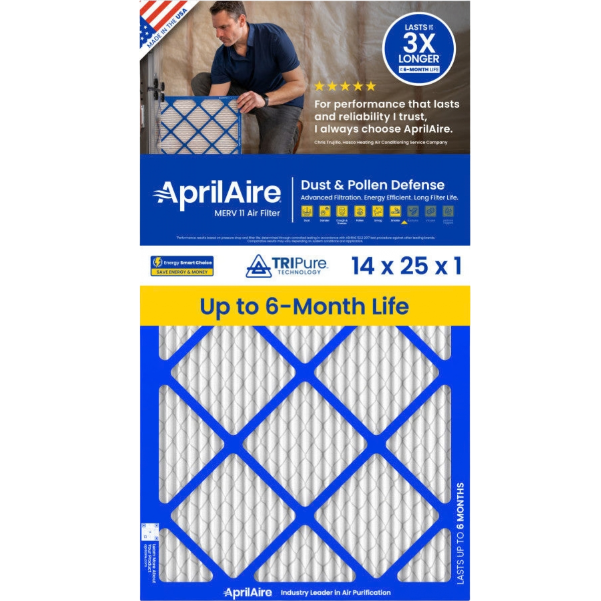 Aprilaire 14-Inch Wide MERV 11 TriPure 1-Inch Filter - A14251