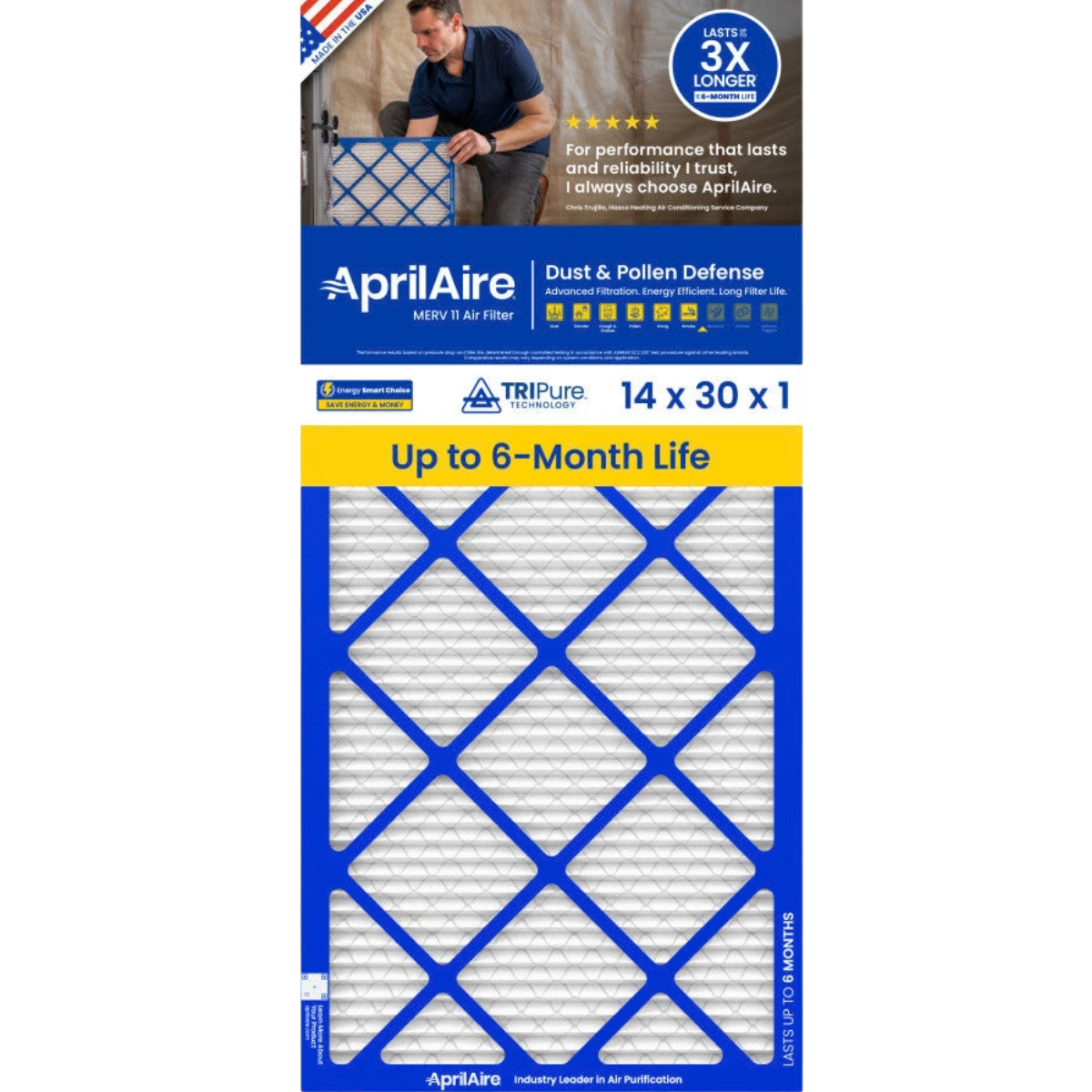 Aprilaire 14-Inch Wide MERV 11 TriPure 1-Inch Filter - A14301