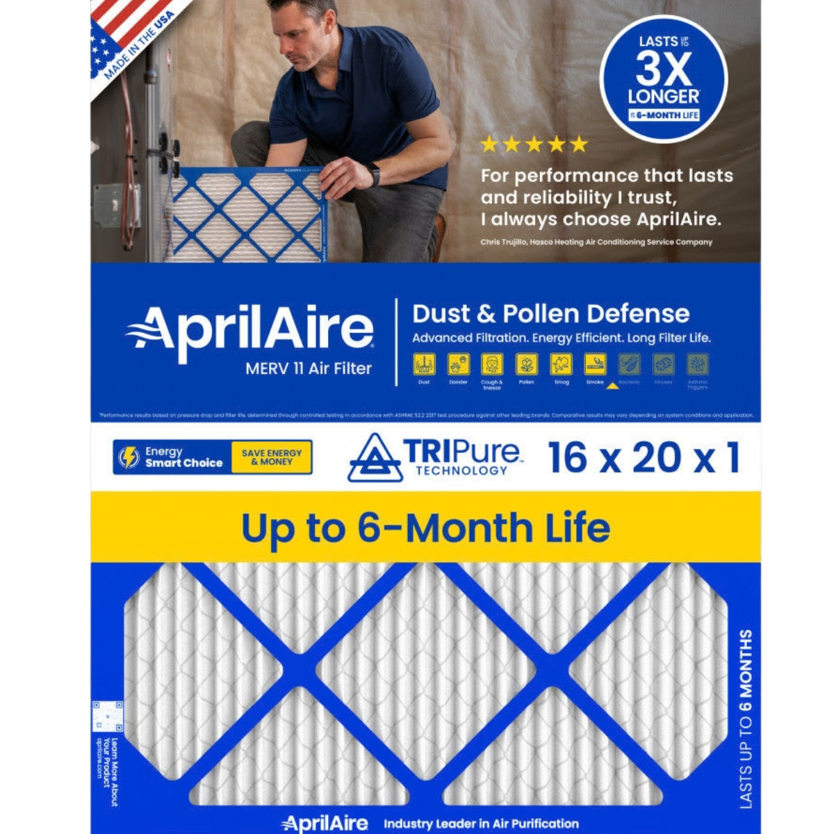 Aprilaire 16-Inch Wide MERV 11 TriPure 1-Inch Filter A16201 - Main