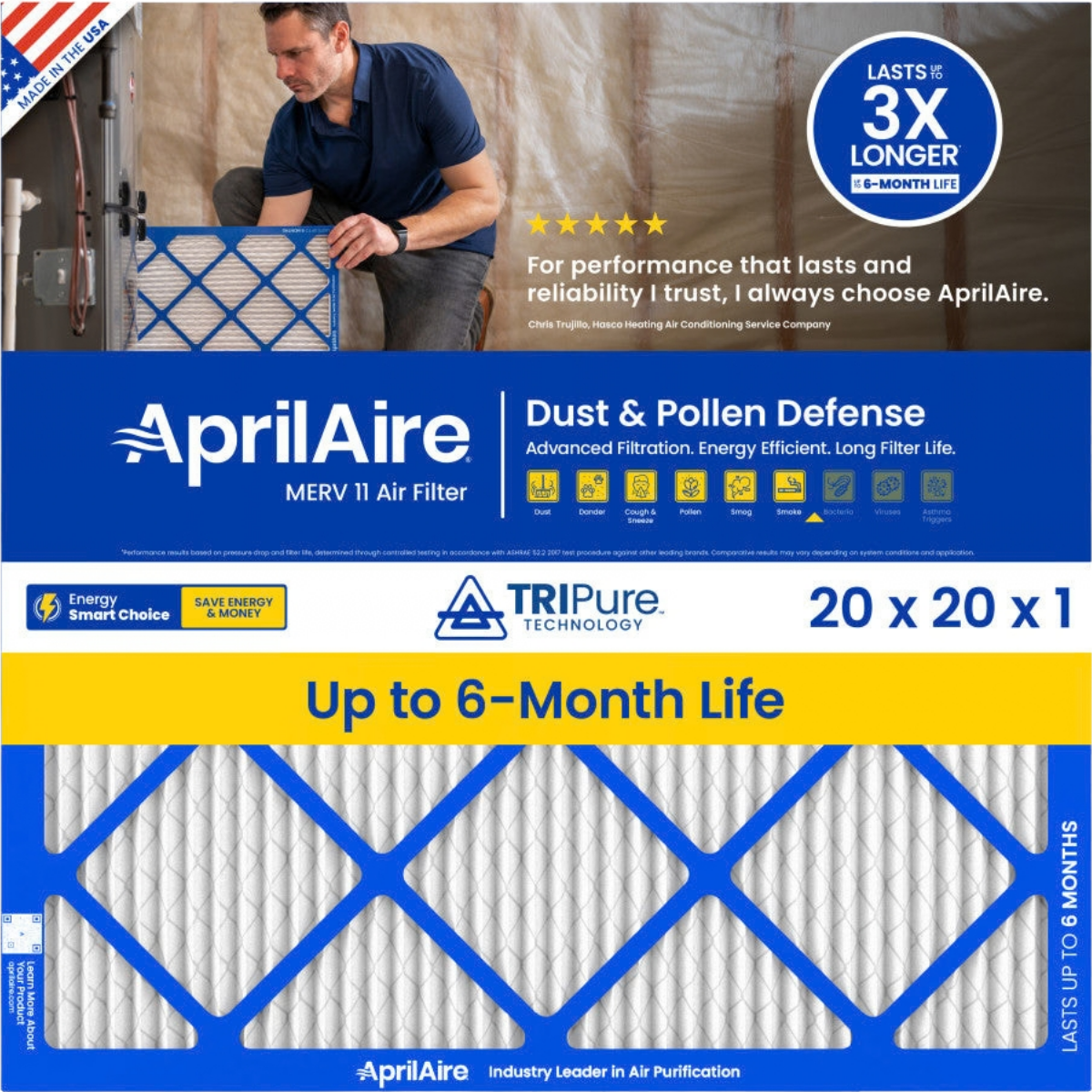 Aprilaire 20-Inch Wide MERV 11 TriPure 1-Inch Filter A20201 - Main
