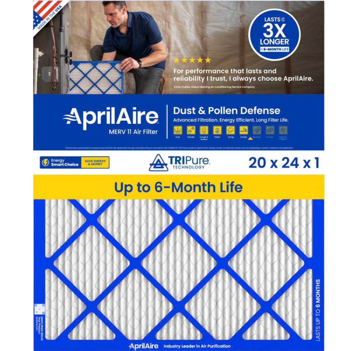 Aprilaire 20-Inch Wide MERV 11 TriPure 1-Inch Filter - A20241