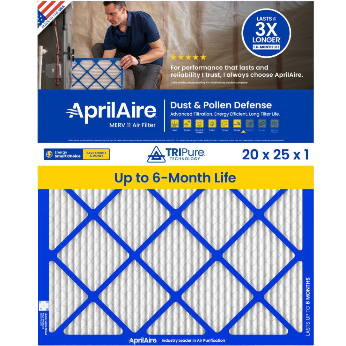 Aprilaire 20-Inch Wide MERV 11 TriPure 1-Inch Filter - A20251