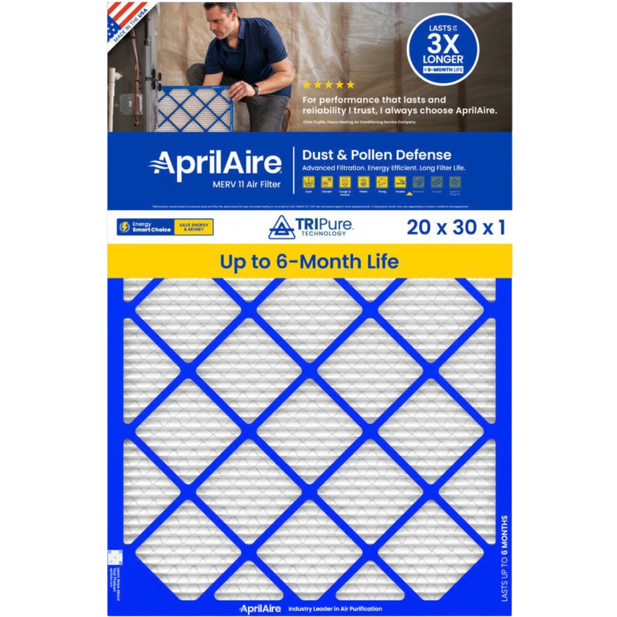 Aprilaire 20-Inch Wide MERV 11 TriPure 1-Inch Filter - A20301