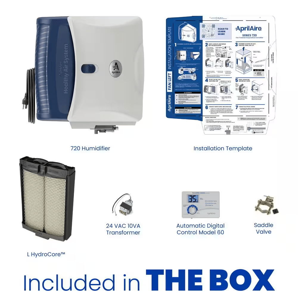 Aprilaire 720 Evaporative Humidifier w/ HydroCore - What's in the box