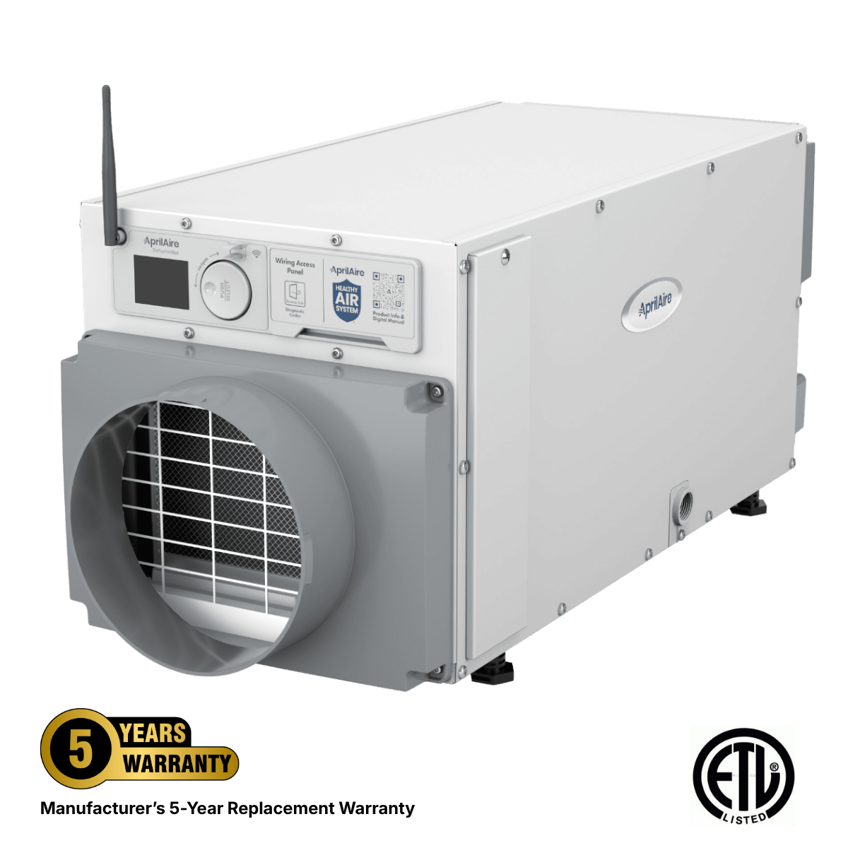 AprilAire E070 70 Pint Crawlspace Dehumidifier manufacturers 5-yr replacement warranty