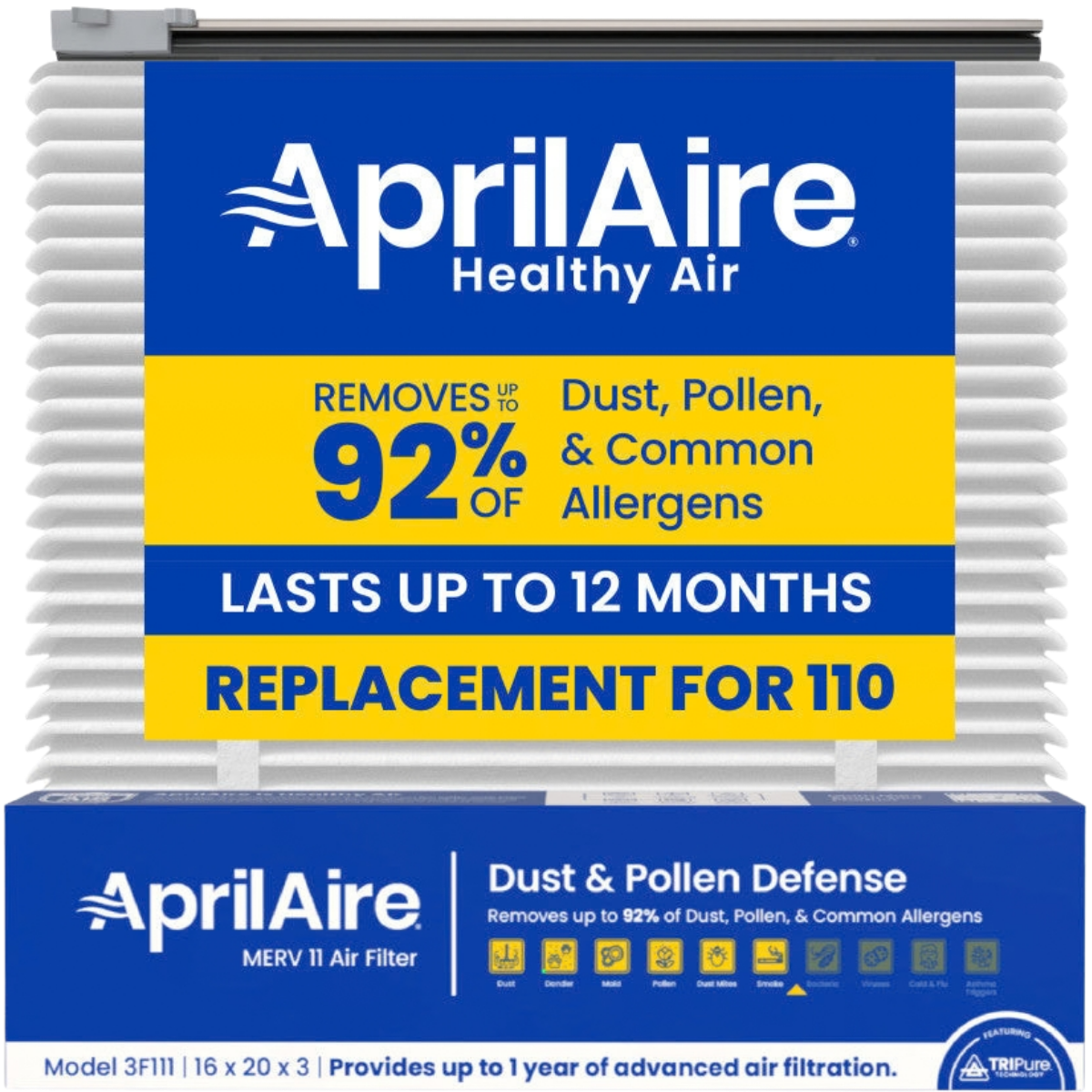 Aprilaire UK111/113 16x20x3 in. TriPure Filter + One-Time Upgrade Rail Kit 110 Filter - Main