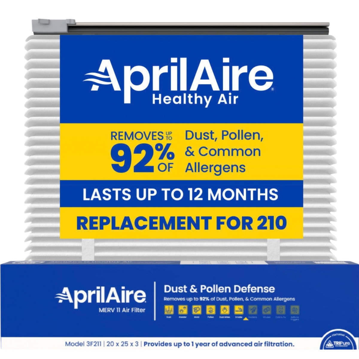 Aprilaire UK211/213 20x25x3 in. TriPure Filter + One-Time Upgrade Rail Kit 210 Filter - Main