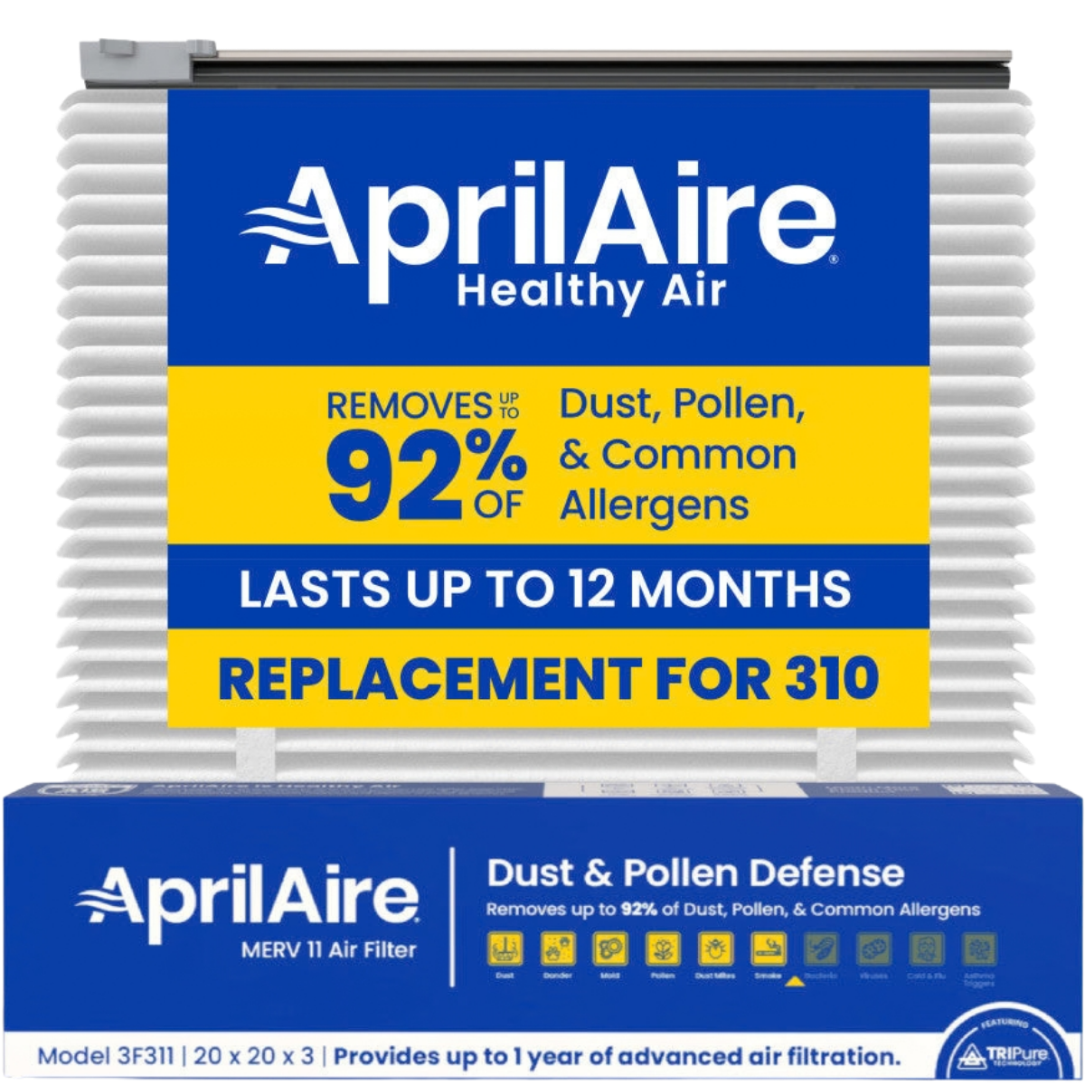 Aprilaire UK311/313 20x20x3 in. TriPure Filter + One-Time Upgrade Rail Kit 310 Filter - Main