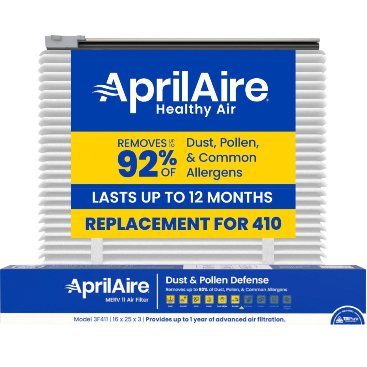 Aprilaire UK411/413 16x25x3 in. TriPure Filter + One-Time Upgrade Rail Kit 410 Filter - Main