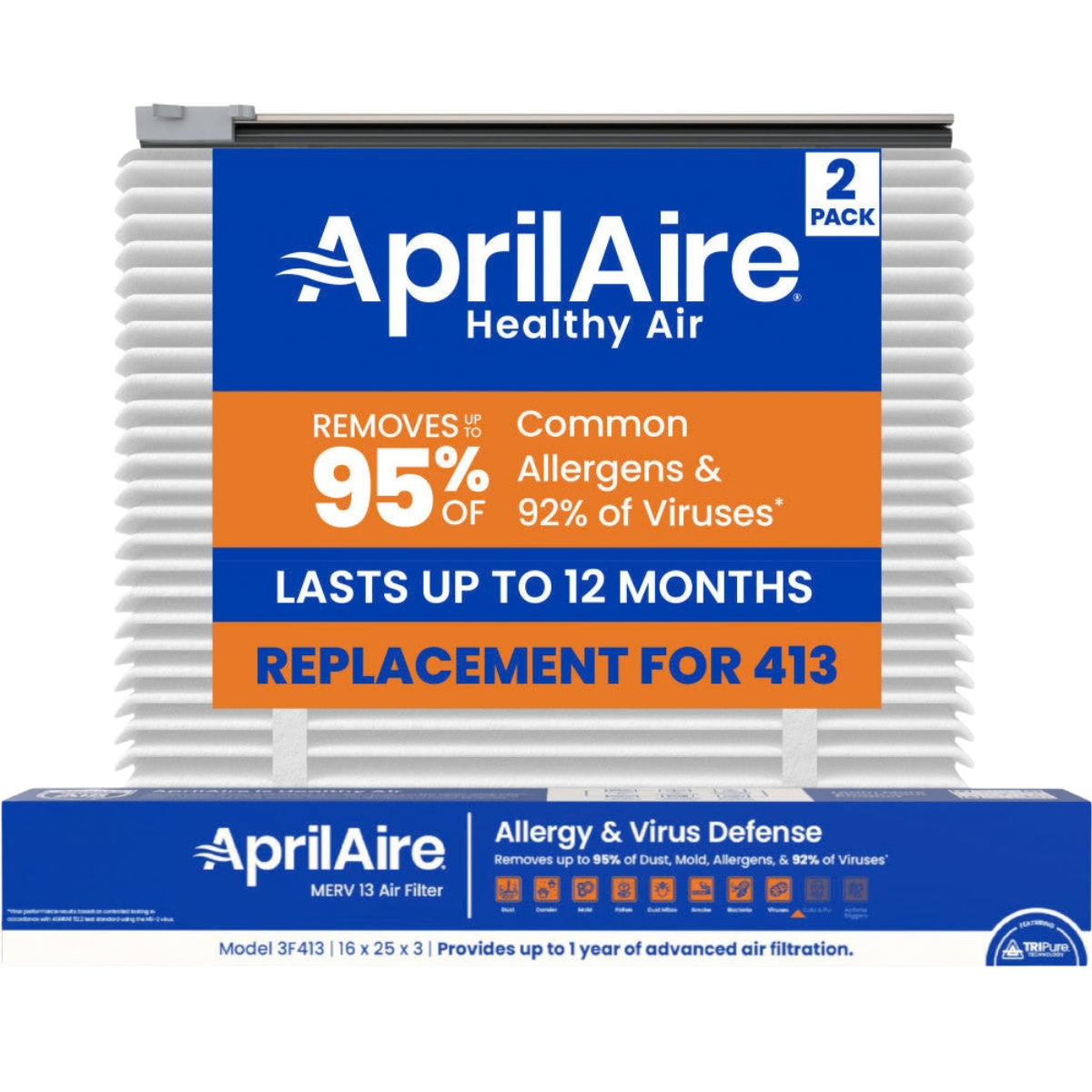Aprilaire UK411/413 16x25x3 in. TriPure Filter + One-Time Upgrade Rail Kit - 413 FIlter