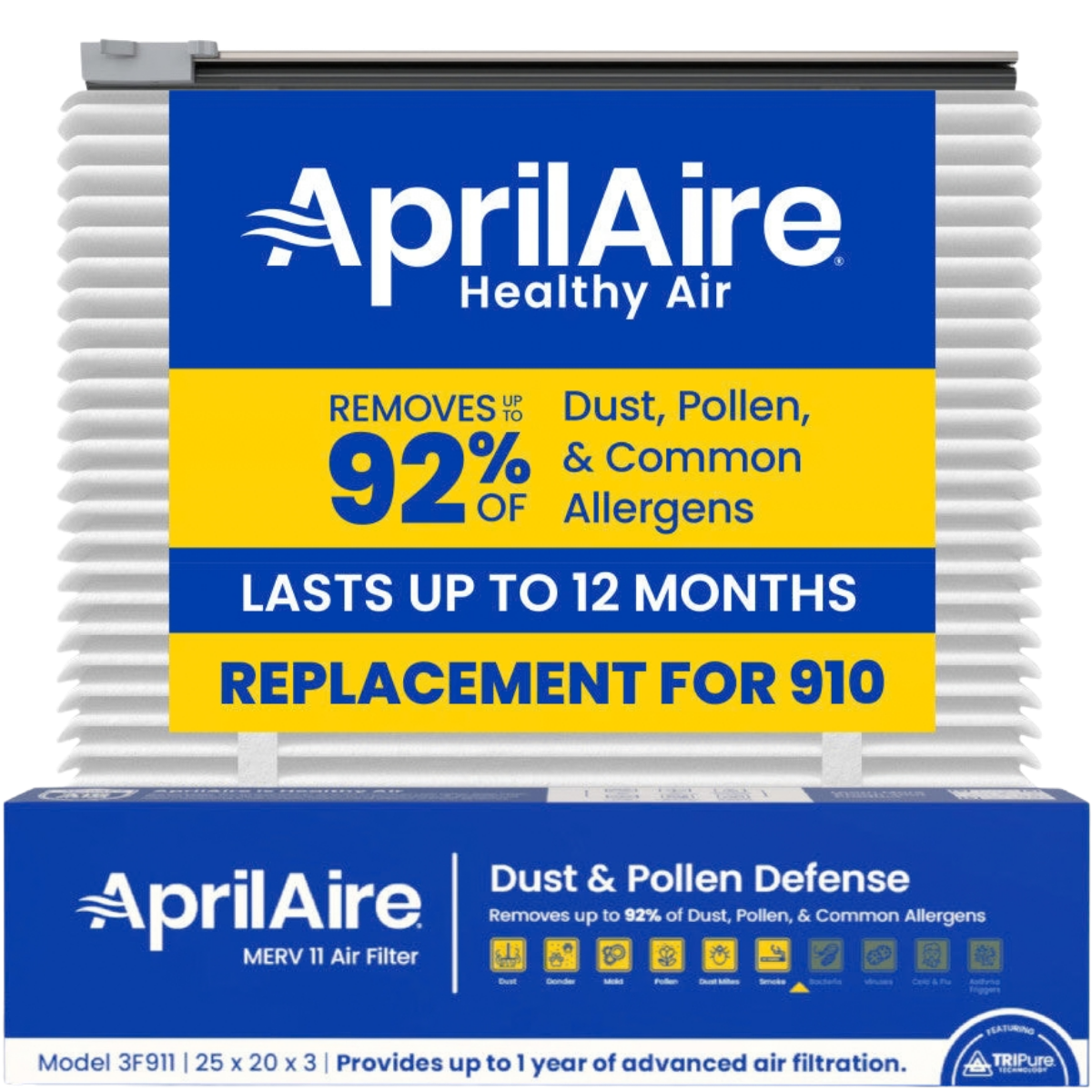Aprilaire UK911/913 25x20x3 in. TriPure Filter + One-Time Upgrade Rail Kit 910 Filter - Main