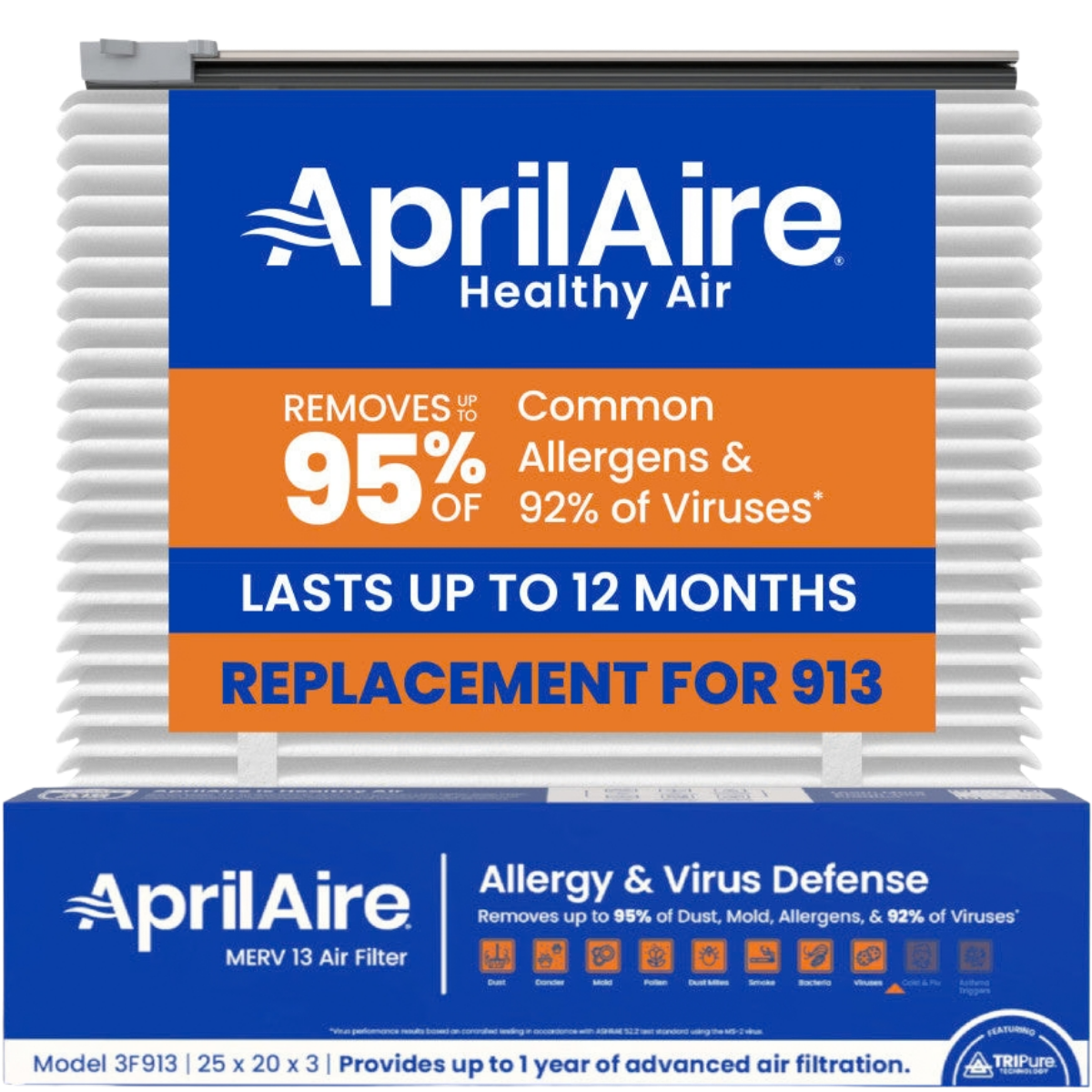 Aprilaire UK911/913 25x20x3 in. TriPure Filter + One-Time Upgrade Rail Kit - 913 Filter