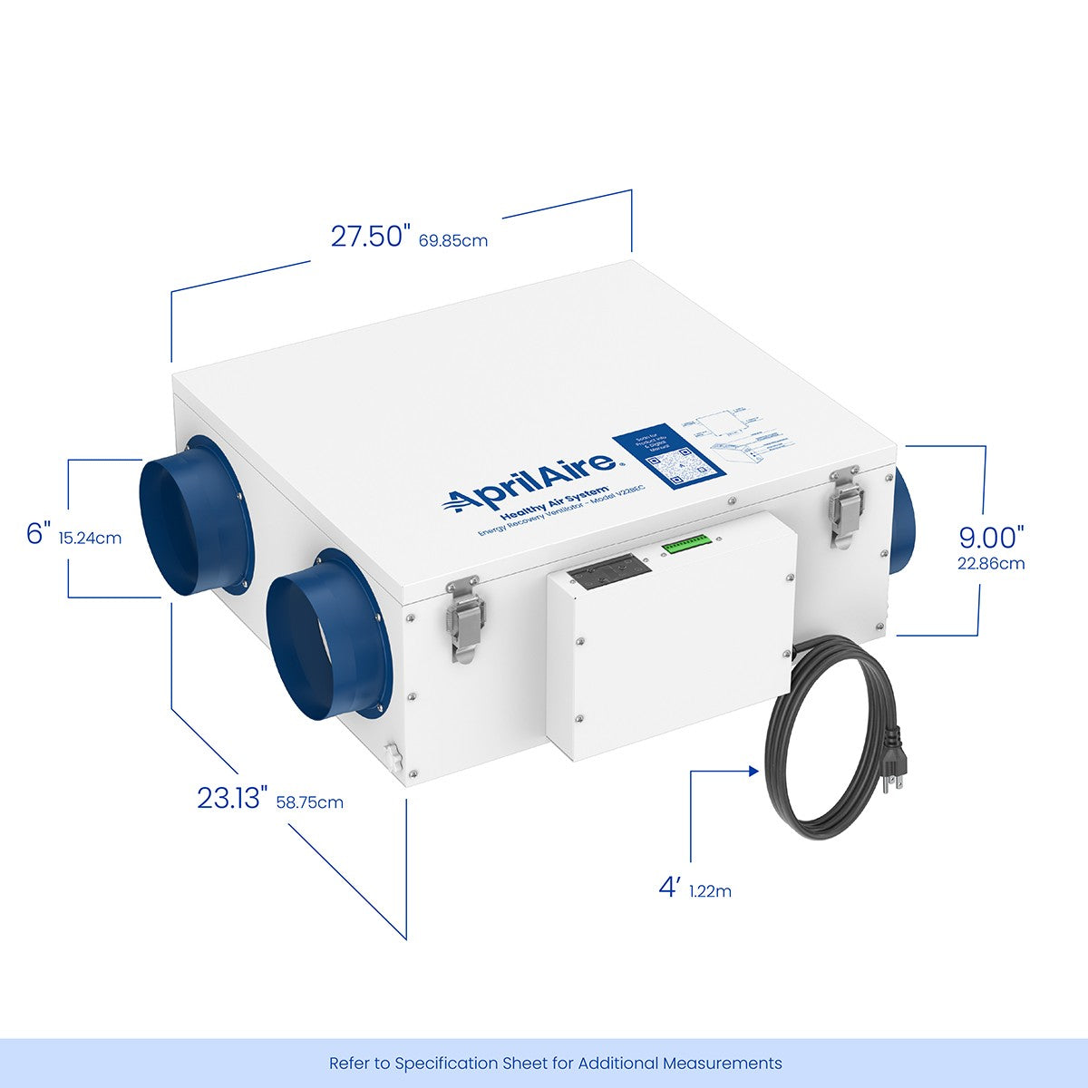 Aprilaire Healthy Air System 120 CFM Energy Recovery Ventilator - dimensions