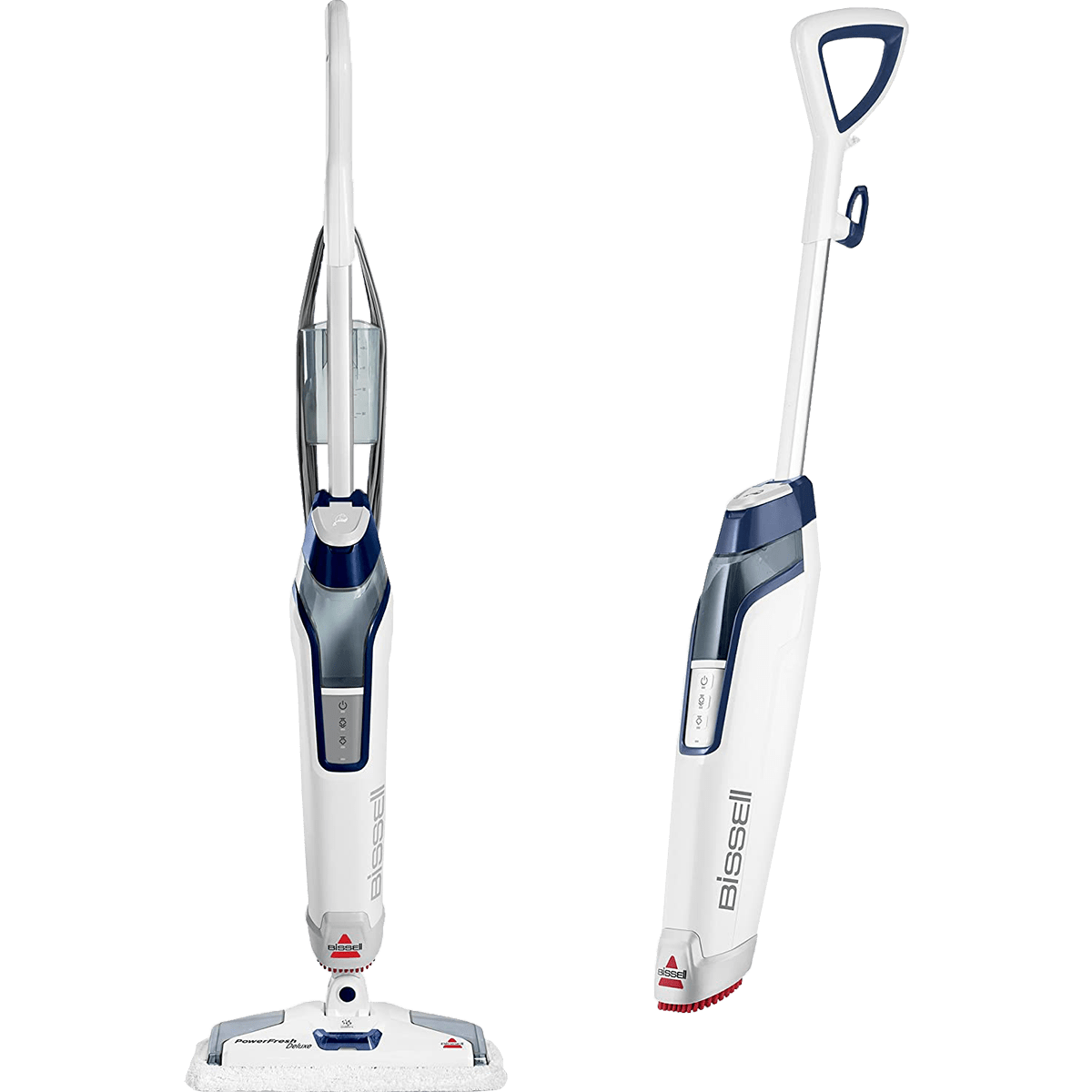 Bissell PowerFresh Deluxe Steam Mop - View of Mop with mopping head and scrubbing head.