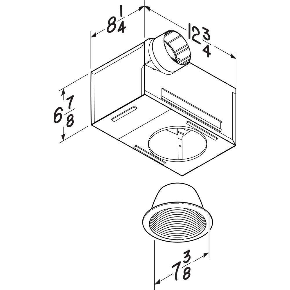 Broan 70 CFM Recessed Ventilation Fan/Light - Dimensions