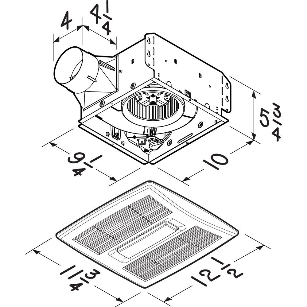 Broan Flex Series 80 CFM Single-Speed Bathroom Exhaust Fan with Light - Dimensions
