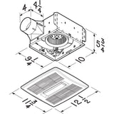 Broan Flex Series 80 CFM Single-Speed Bathroom Exhaust Fan with Light - Dimensions