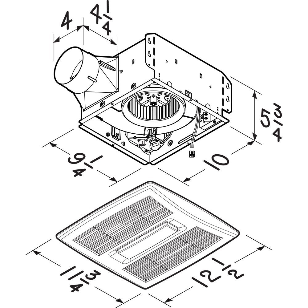 Broan Flex Series 80 CFM Single-Speed Bathroom Exhaust Fan with LED Light and Humidity Sensor - Dimensions