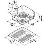 Broan Flex Series 80 CFM Single-Speed Bathroom Exhaust Fan with LED Light and Humidity Sensor - Dimensions