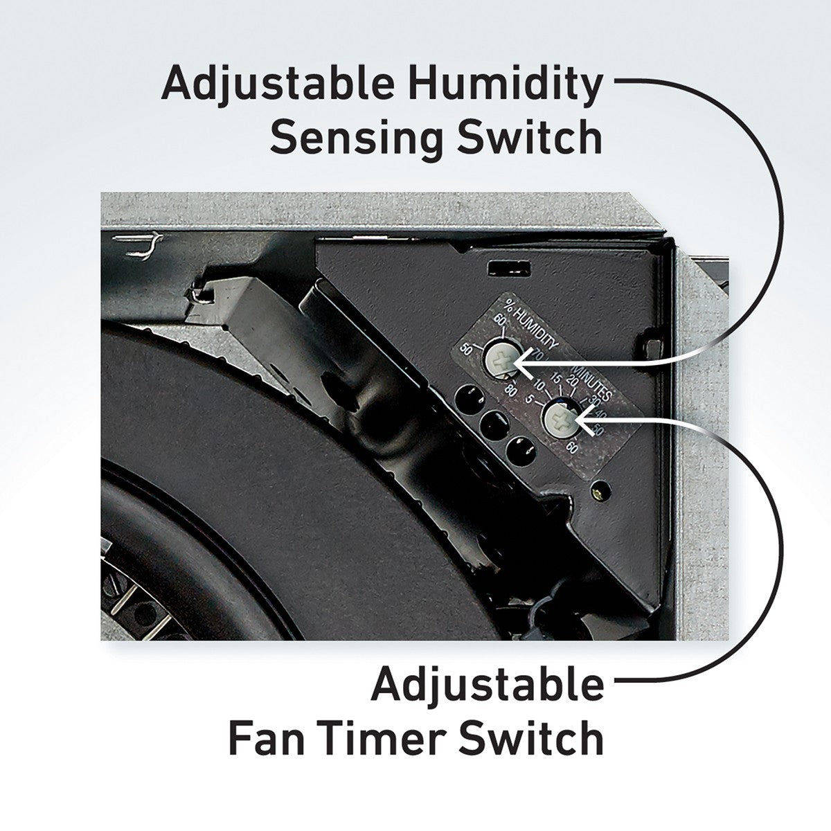 Broan Flex Series 80 CFM Single-Speed Bathroom Exhaust Fan with LED Light and Humidity Sensor - Graphic 1