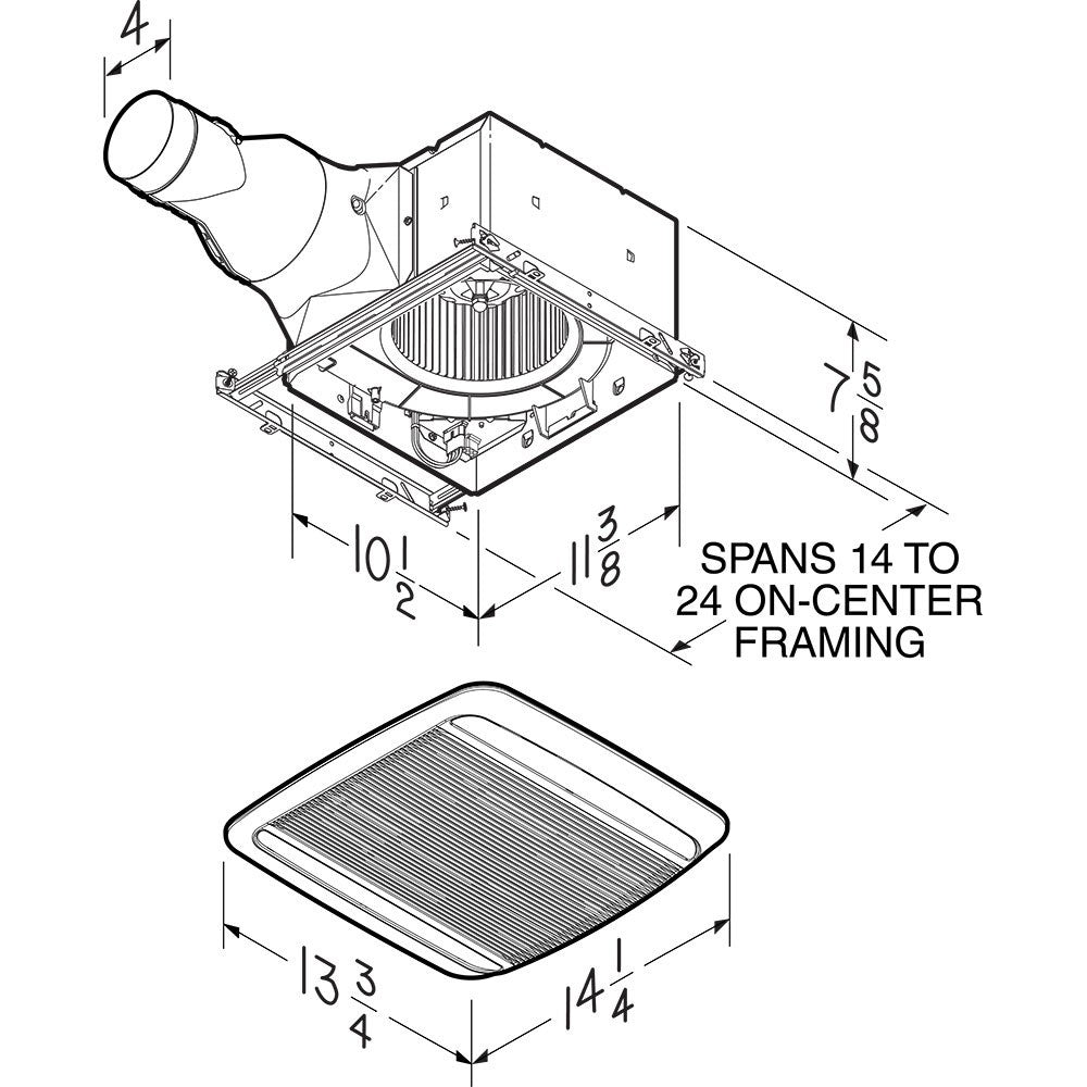 Broan RB Ultra Pro Series Energy Star Bathroom Exhaust Fan - 110 CFM with LED Light - Dimensions