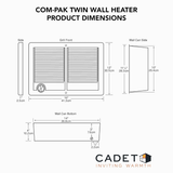 Cadet Com-Pak Twin CSTC Electric Wall Heaters w/ Thermostat - Dimensions
