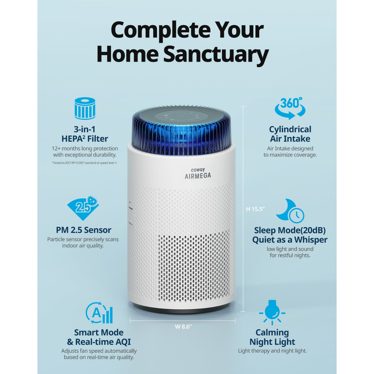 Coway Airmega 100 HEPA Air Purifier White - Infographic 1