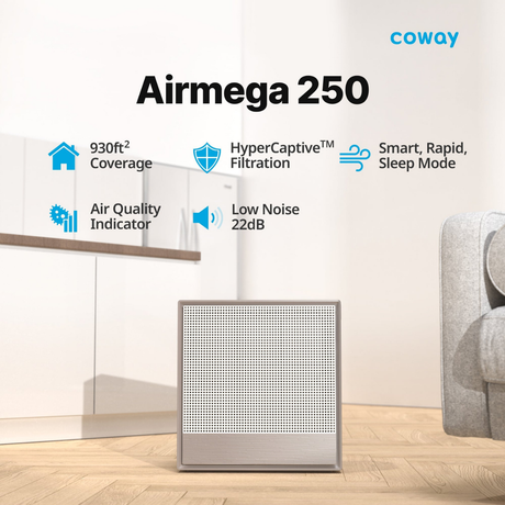 Coway Airmega 250 Large Room HEPA Air Purifier - Infographic 1