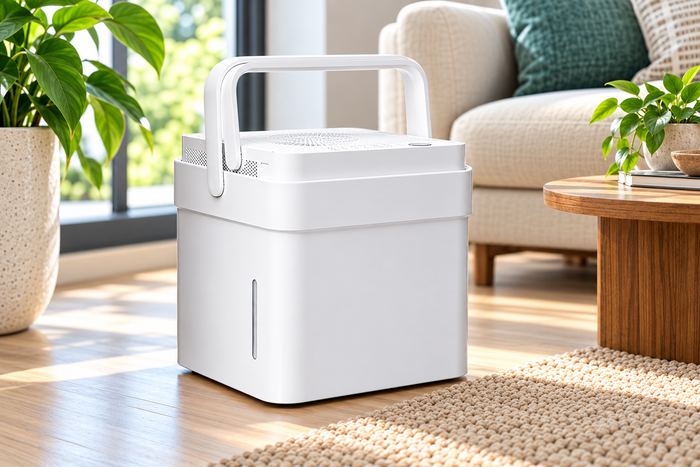 dehumidifier on floor in modern family room