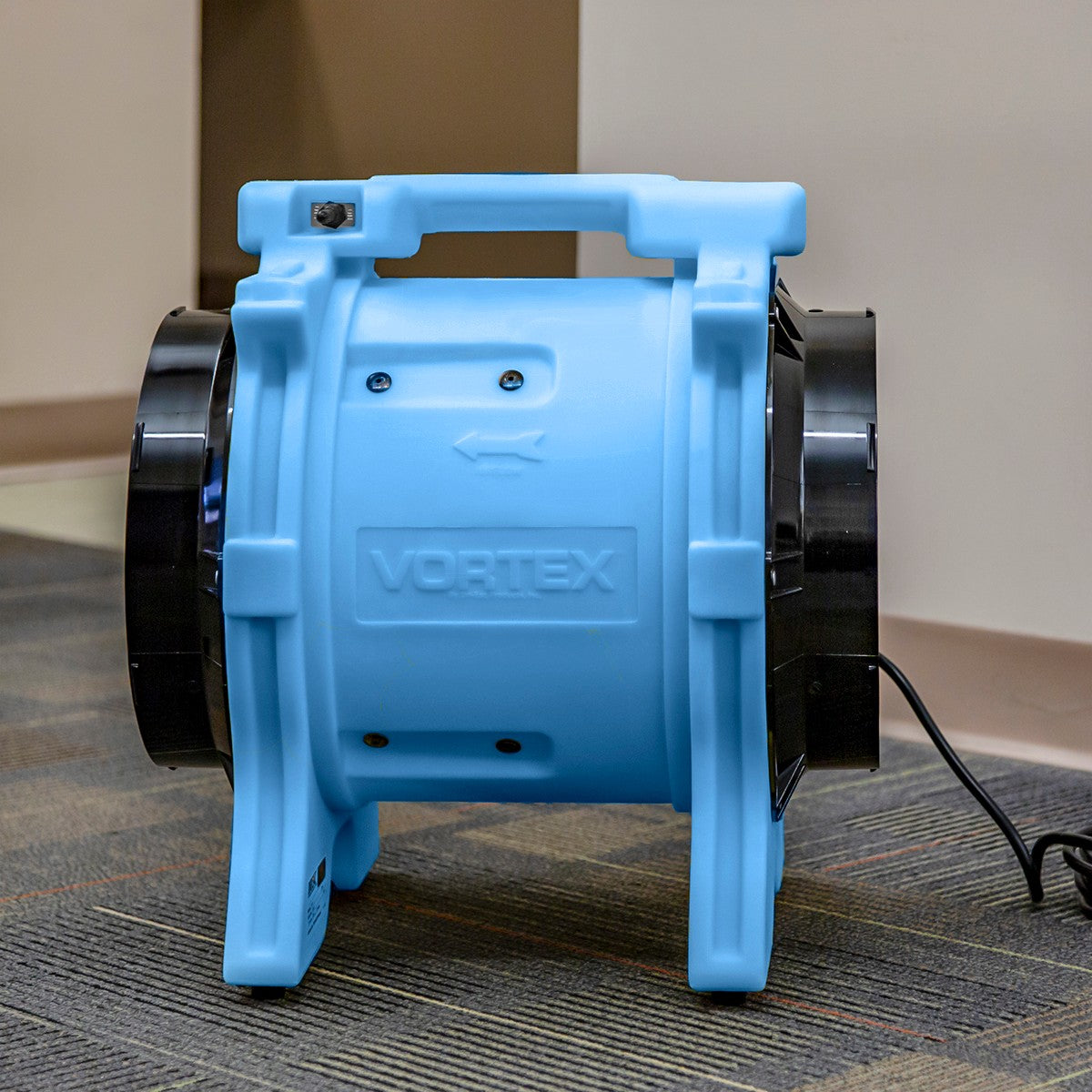 Dri-Eaz Vortex Axial Fan Blue - in use