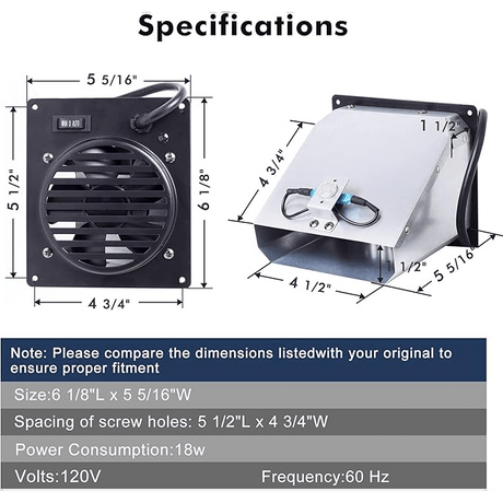 Dyna-Glo Fan for Fall Heaters WHF100 - Dimensions